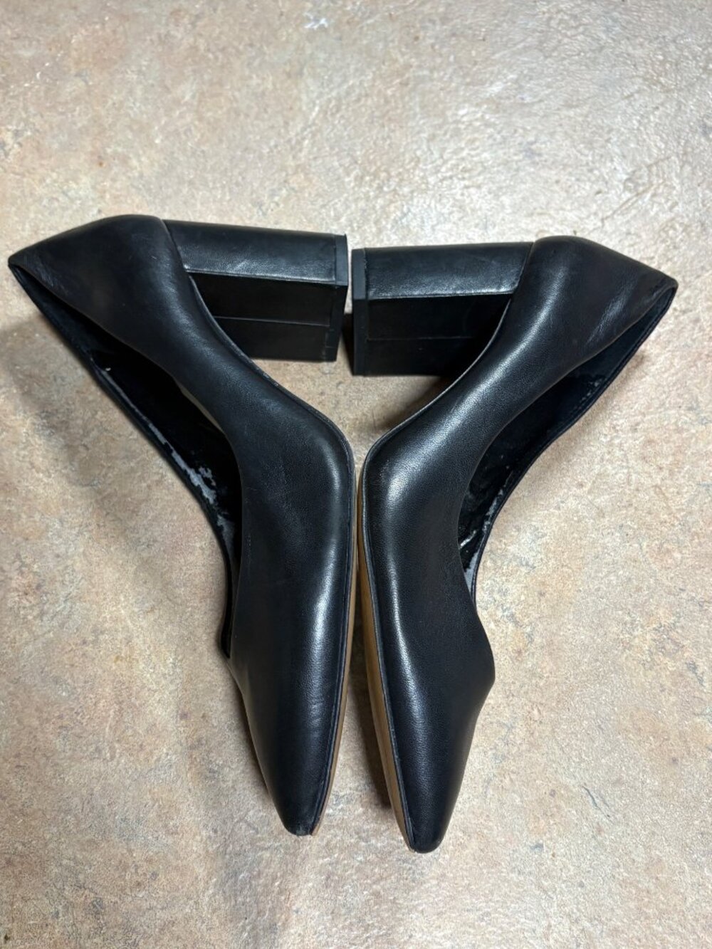 1.STATE Black Leather Pointed Toe Block Heel Pumps Saffire 7M Sweetheart Vamp - Picture 6 of 11